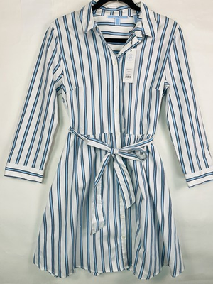 #ad NWT Draper James Blue White Striped Belted Button Down Shirt Dress Size 12 $33.99