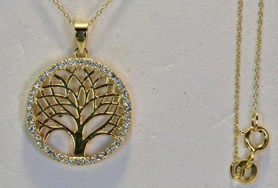 1.60Ctw Round Cut Moissanite Tree Life Pendant 14K Yellow Gold Plated 18'' Chain
