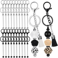 Ecation 20 Pcs Beadable Keychain about 5.83 inches/ 14.8 cm, Silver, Black