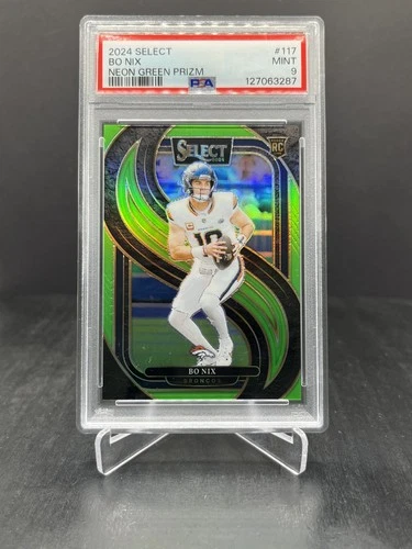 2024 Panini Select Bo Nix RC Rookie Premier Level Neon Green 46/49 PSA 9 #117