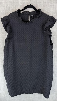 Emery Rose Dress Womens 4XL Black Check Shift Short Sleeve Keyhole Ruffle