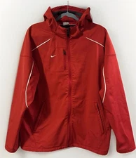 Nike Red Commander Mens Soft Shell Hooded Jacket Full Zip, Fleece Lining, Large