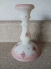Vintage Fenton Flowers & Berries Satin Glass Candlestick Handmade Signed