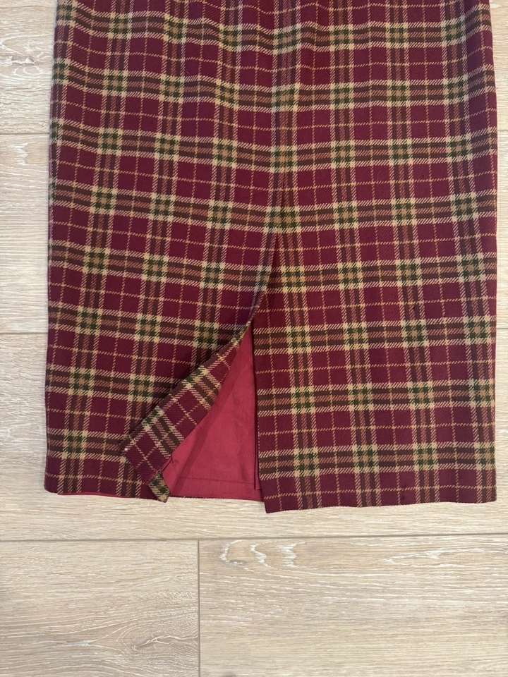 Falda midi vintage Charter Club 100 % lana a cuadros talla 8 rojo verde tartán Foto 4 de 4