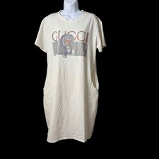 Gucci Doraemon Rhinestone T Shirt Dress White Logo Pockets 20x38