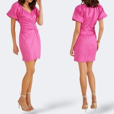 Mink Pink Samara Ruched Dress Pink AU 6 / US 2 / XS Short Sleeve Linen Mini