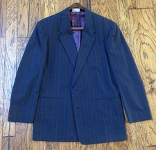 Vtg Claiborne Men  s 42L Blazer Sport Coat Navy Green Plaid 2 Button Cotton