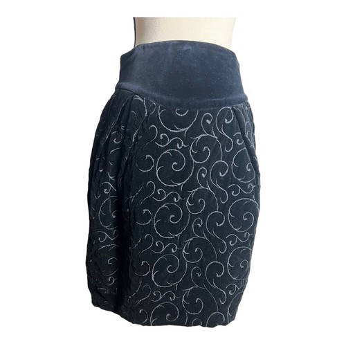 Byblos, Vintage 80s Byblos Black Velvet Embroidered Skirt Size M