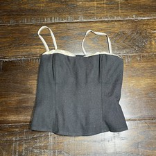 Reformation Melanie Top Sz 2 Black Corset Cami Silk Trim Zipper Elastic