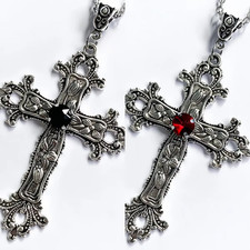 Gothic Punk Crystal Cross Pendant Necklace Unisex Silver Chain Y2K Aesthetic