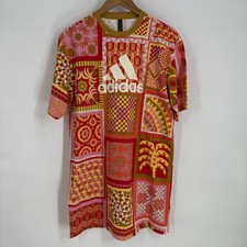 Adidas Farm Rio Dress Womens Small Patchwork Print Loose Fit Victory Gold Pink R