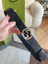 GG Men's Leather Belt GG Buckle Black Leather NEW