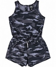 Athleta Girl On The Go Romper L 12 Black Camo Athletic Shorts One Piece NWOT