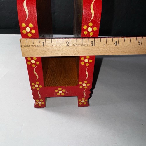 Handmade Tola Pine Oregon Wooden Napkin Holder Folk Art Painted Red Cabin Decor - Picture 10 of 11