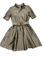 DOLCE & GABBANA SILK BRONZE METALIC SHORT SLEEVE DRESS BELTED ZIP BACK 42 US-4/6