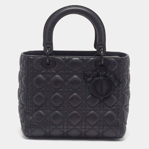 Dior Ultramatte Lady Dior Medium Black Cannage Leather Tote