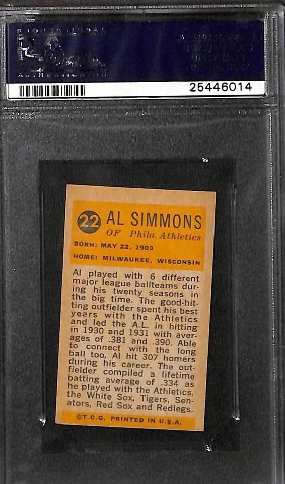 1963 Bazooka All-Time Greats #22 AL SIMMONS PSA 7 NM 25446014 - Image 2 of 3