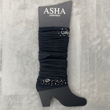 Asha Black Knit Legwarmers Rhinestone Embellished Shimmer Metallic One Size NEW