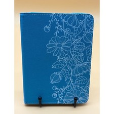 Blue Floral Faux Leather Tablet Folio Case with Kickstand and Hand Strap