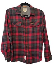 Field  Stream Men  s 100 Cotton Button Up Red Plaid Flannel Shirt Sz M Hiking