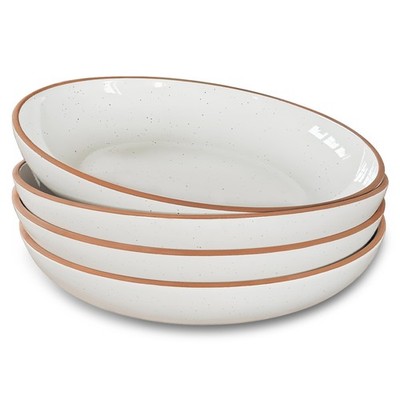 Mora Ceramic Large Pasta Bowls 30oz, Set of 4 - Serving, 30 ounces, Vanilla 