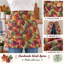 Handmade Waist Apron Autumn Meadow Fallen Leaves Multi Cotton