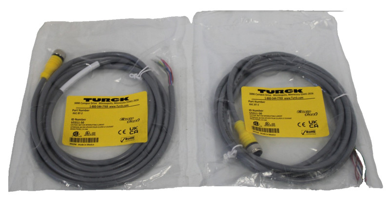 LOT (2) TURCK RKC 8T2 CABLE ID NUMBER U-531150 CABLE FACTORY SEALED NEW