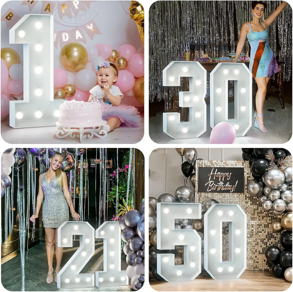 Bianco Numero Luminoso LED 90Cm - Grande Decorazione per Festa 4 Anni Compleanno - Immagine 2 di 4
