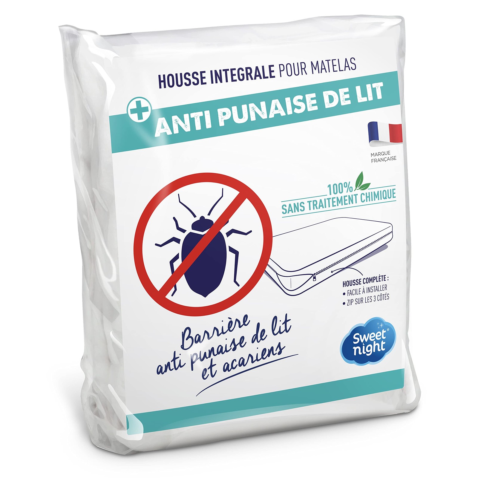 Protège-matelas 100x200 zippé anti-punaise de lit et acariens imperméable