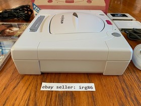 Sega Saturn white Japanese console system in box + 2 games + Pseudo memory cards