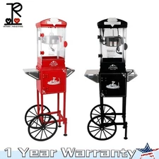 Home Theater Popcorn Machine with Stainless Steel Cart ,10 Oz Kettle & Wheels 