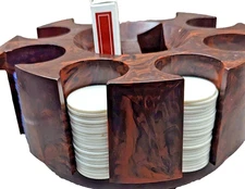 Vintage "Bakelite Color" Poker Chip Caddy With Chips 2 Decks of Cards Fancy 9"