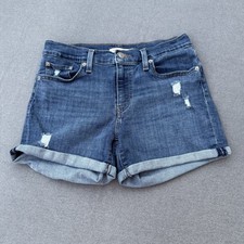 Levi's Women's Blue Denim Shorts Waist 29 Mid Rise Mid Length Cuffed Stretch