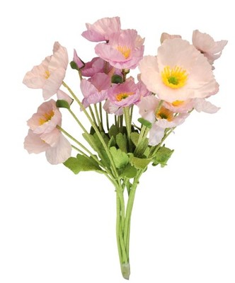 Pink Lavender Artificial Poppy Bouquet 24 Inch Faux Flowers Cottage Home Decor