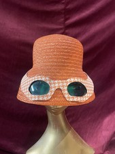 Vintage Straw Hat W Cateye Sunglasses Orange 1950s 60s Novelty Made In Italy