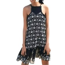 Anthropologie Black & White Semi-Sheer Embroidered Summer Dress - M