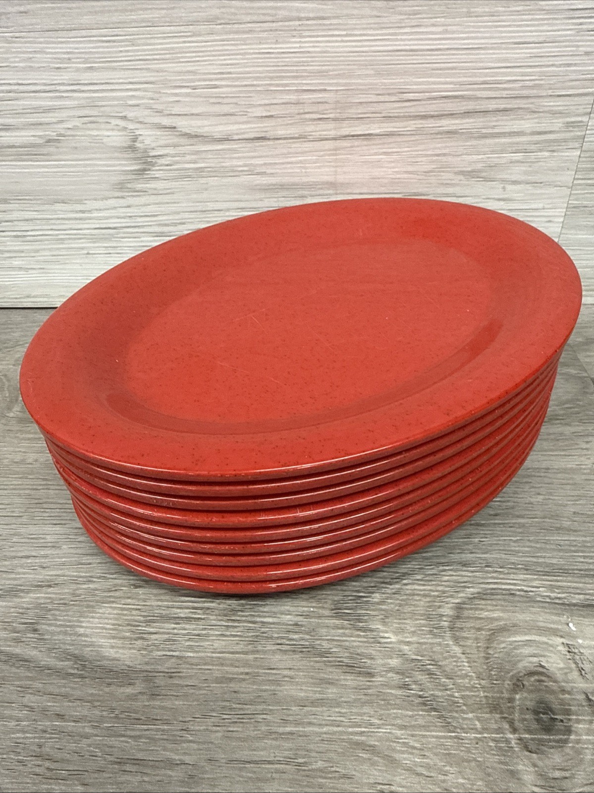 USED-Lot of 9 GET Melamine RED OP-950 9.5"x7.25" Oval Restaurant Lunch Plates