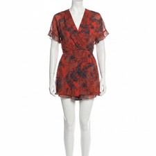 Iro Kizz Chiffon Surplice Neckline Ruffle Mini Dress Womens US 4 FR 36  Red Blue
