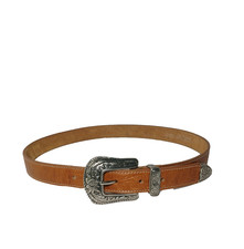 Made in USA Western Tooled Leather Belt Floral Buckle Design Fit Waist 29"-30"