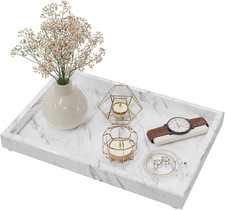 Decorative Marble Tray for Counter, 11.8x7.9x1.2 in, Carrara White  Rectangle N