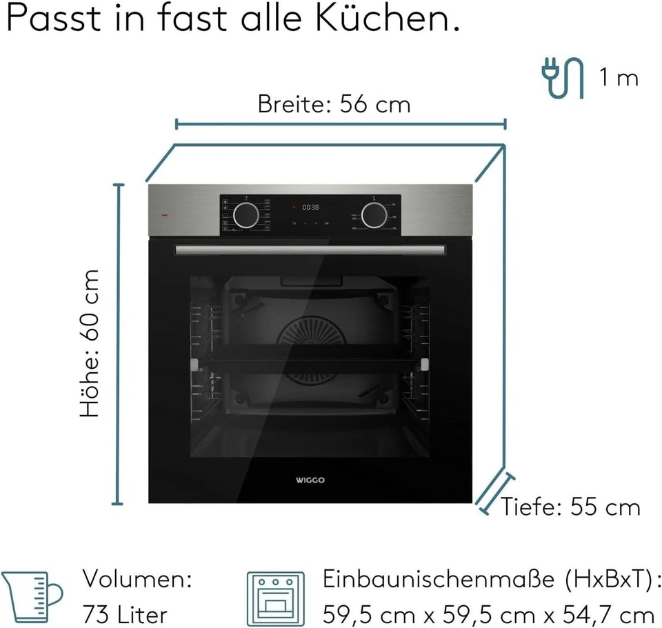 Wiggo Einbau-Backofen WO-BFA610 Edelstahl I Heißluftofen Energieklasse A - Bild 3 von 4