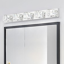 Modern LED Crystal Chrome 35'' Vanity 5 Light Bathroom Mirror Wall Lamp Fixture