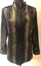 Chico  s Faux Fur Zip Front Fully Lined Jacket Size 1 M Rich Brown Multi
