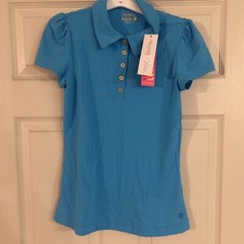 Camisa Polo Lilly Pulitzer XS Azul Luxletic Frida Manga Abullonada UPF 50 Manga Corta