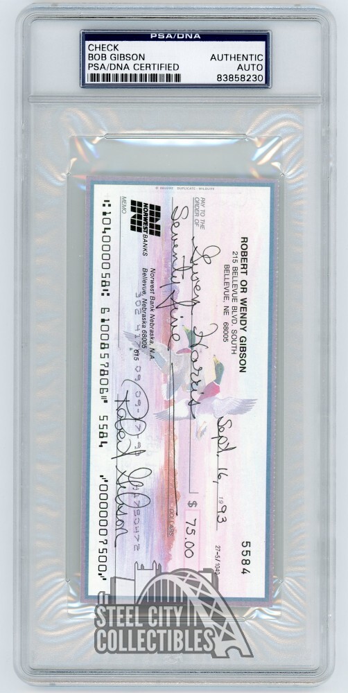 Bob Gibson Autographed Check - PSA/DNA