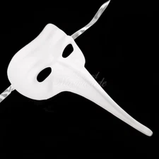 Men's Zanni Nasone Grezzo Venetian Long Nose Unpainted Masquerade Mask [White]