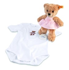 New Steiff Stuffed Sleepwell Musical Girl Pink Dress Teddy Bear Infant Sleeper
