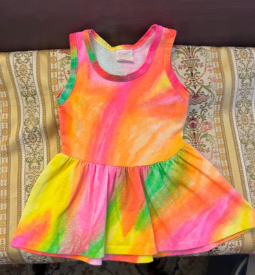 Andover Togs VTG 90s Toddler Dress 2T Tye Dye Orange Pink Girls Sleeveless EUC