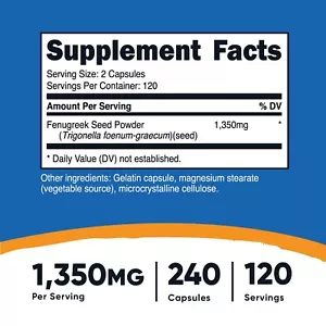 Nutricost Fenugreek Seed 675mg, 240 Capsules - Gluten Free & Non-GMO - Picture 2 of 5