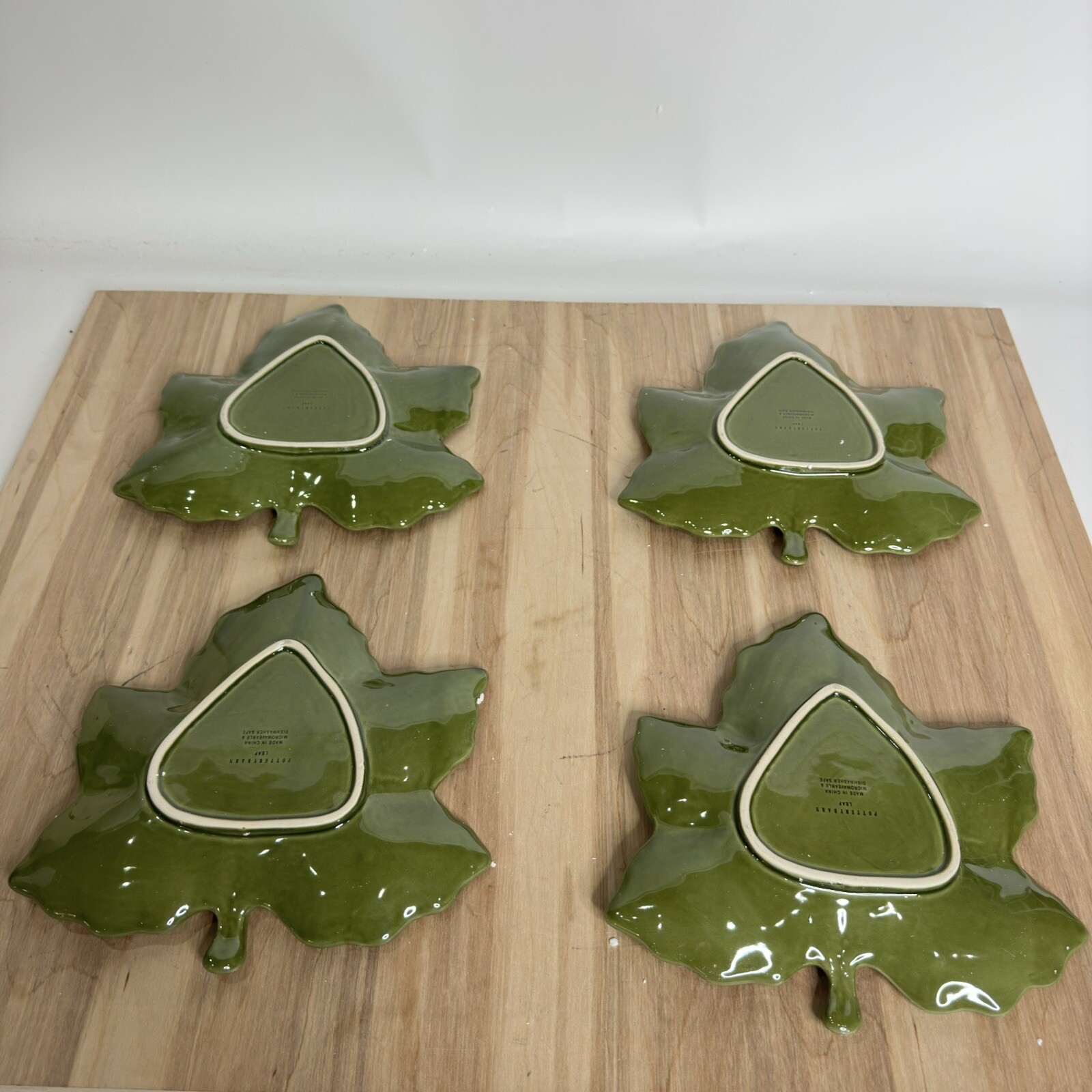 Pottery Barn 10" Stoneware 4pc Green Maple Leaf Salad Plates
